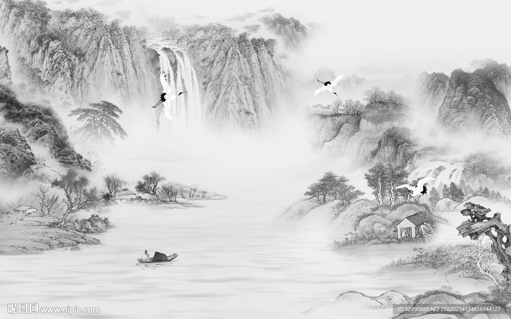 高档客厅灰色山水 tif分层