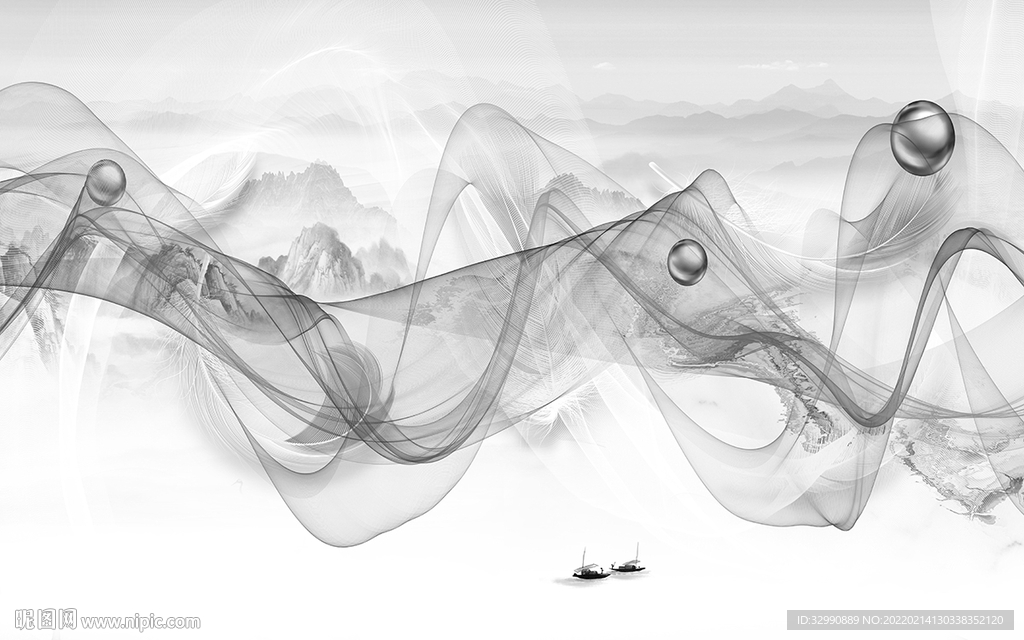 爆款灰色高档山水 tif分层