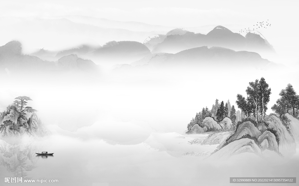 最新灰色高档山水 tif分层