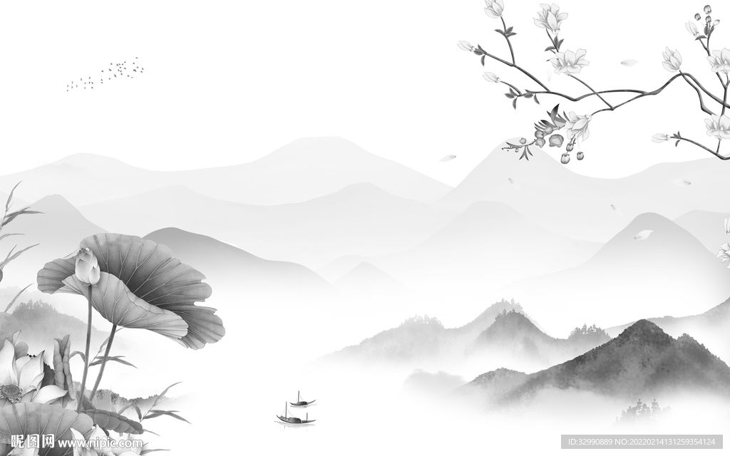 新款灰色高档山水 tif分层