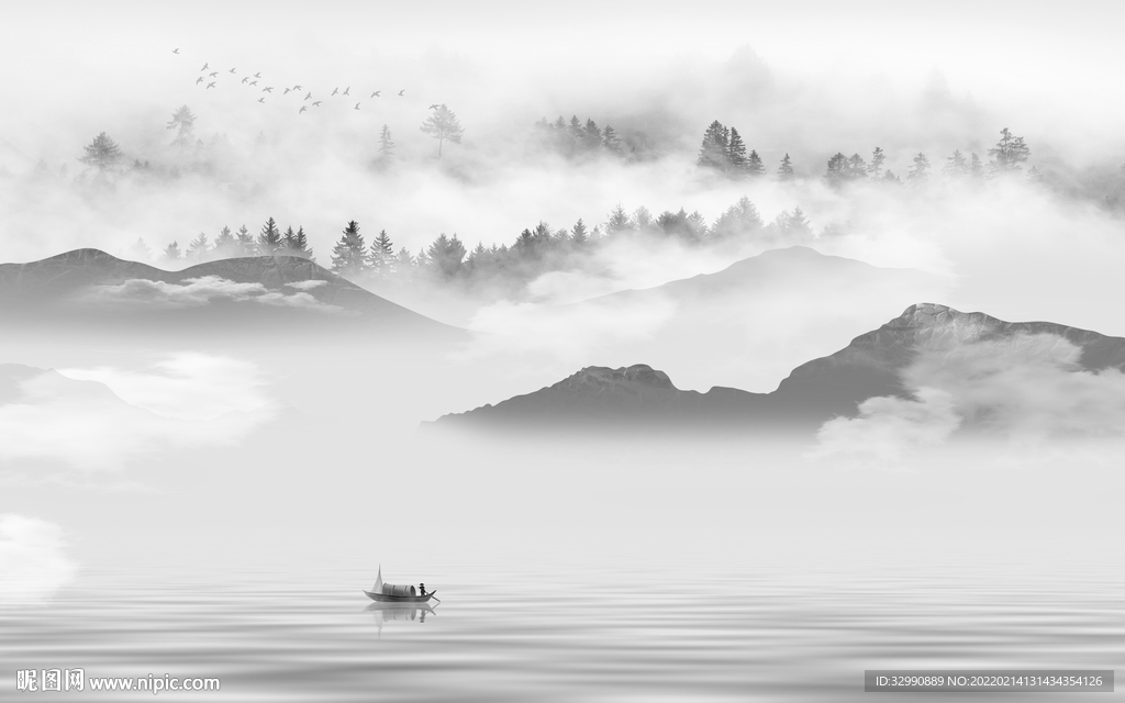 水墨 灰色高档山水 tif分层