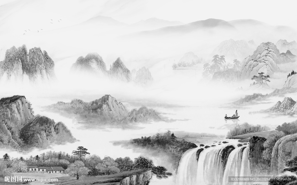 高端灰色高档山水 tif分层