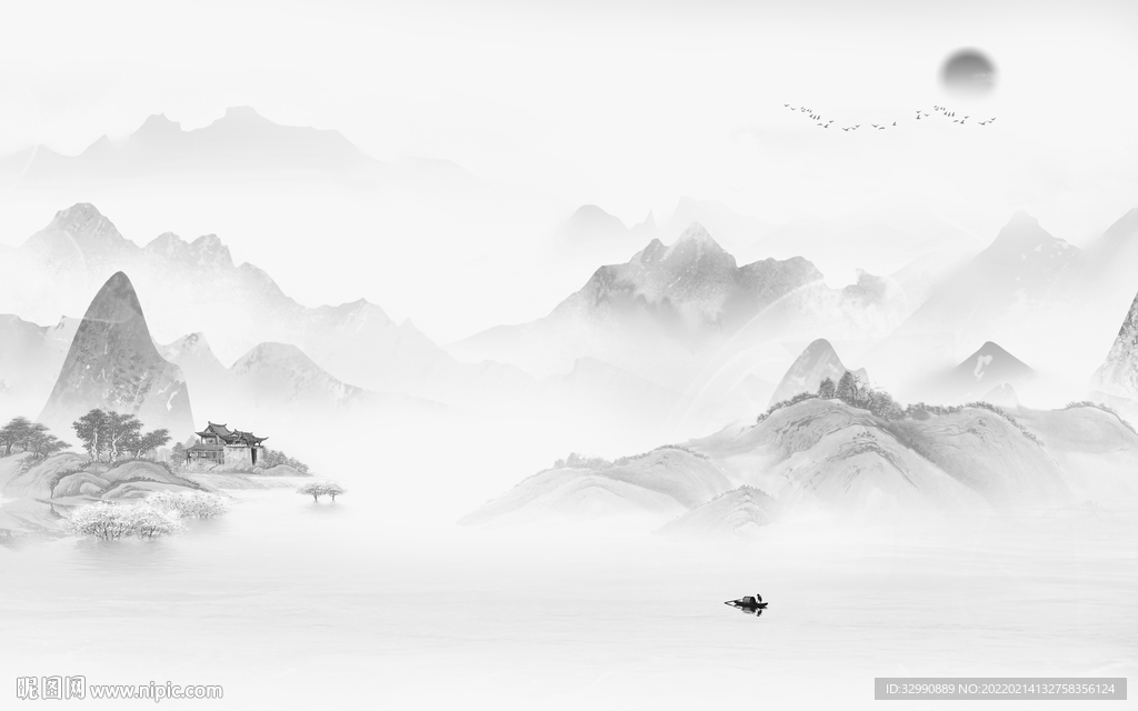 高清灰色高档山水 tif分层