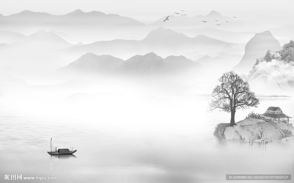 新中式最新山水画 TIF分层画