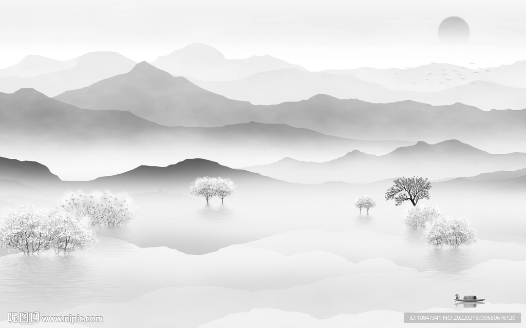 爆款灰色极简山水 TIF分层