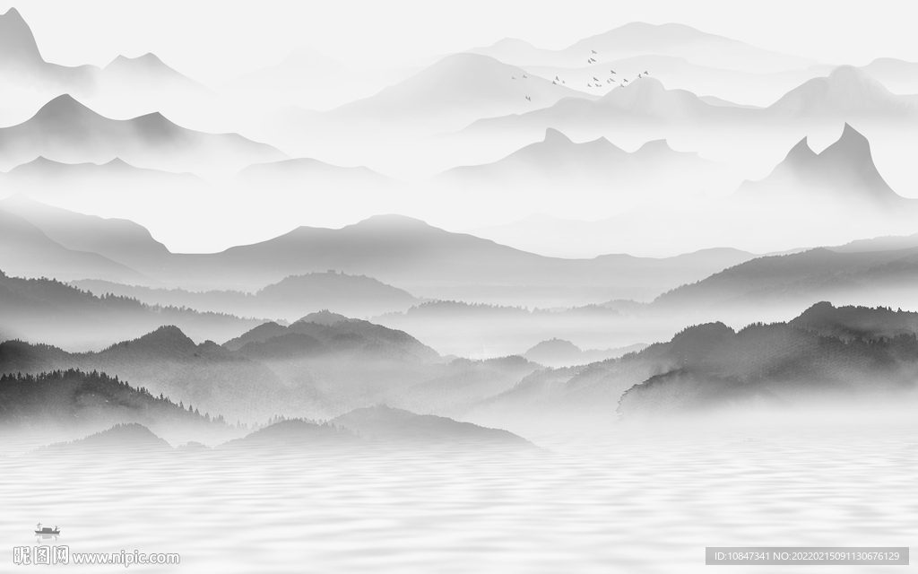 新中式灰色极简山水 TIF分层