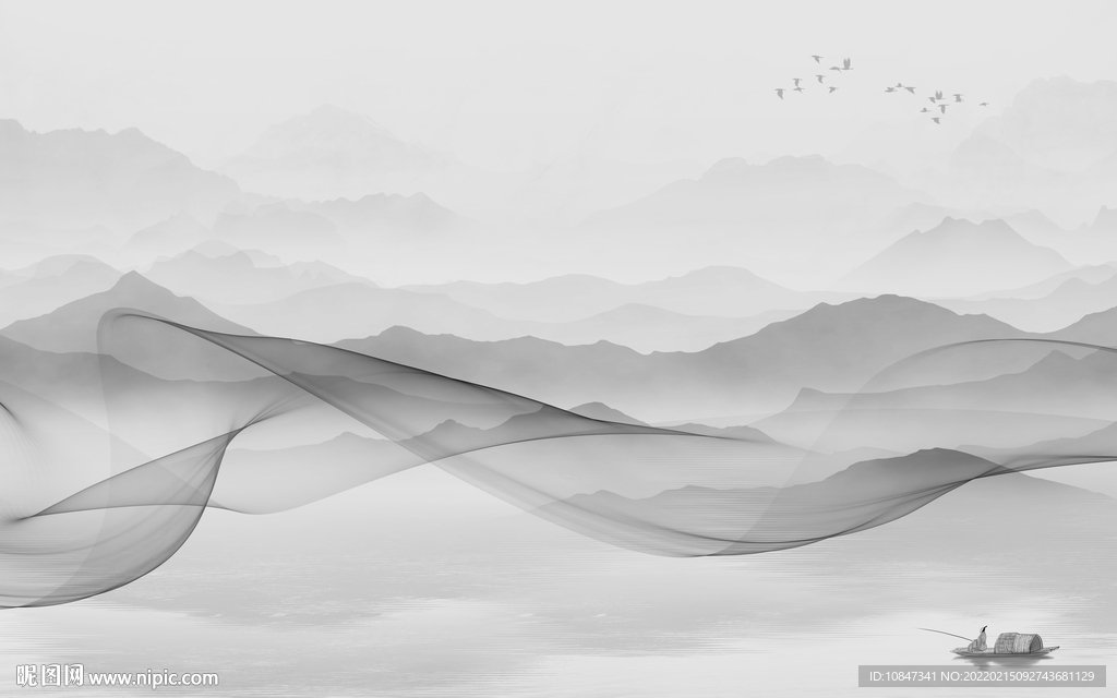 高档灰色极简山水 TIF分层