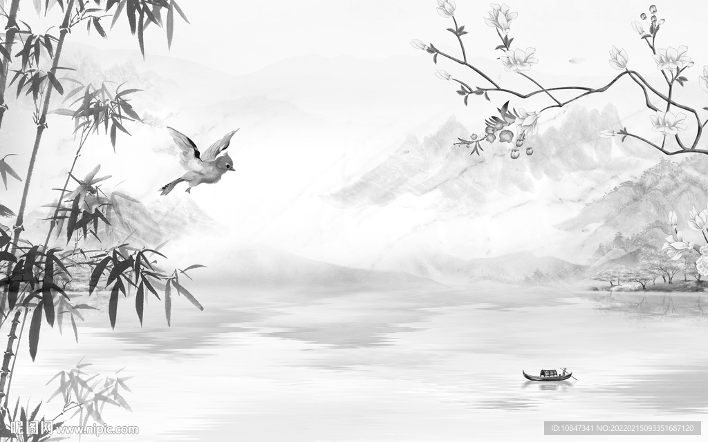 简约灰色高清山水 TIF分层