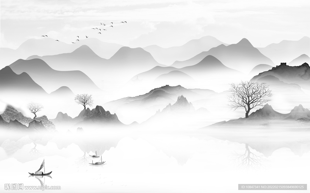 人气 灰色高清山水 TIF分层