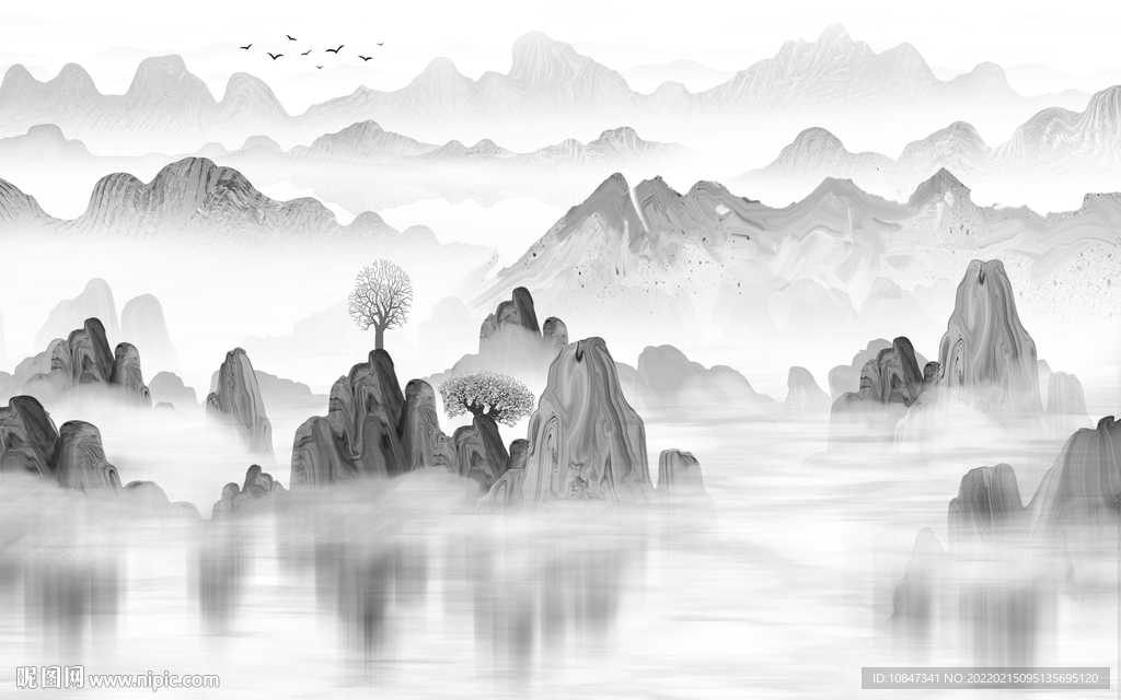 人气灰色新款山水 TIF分层