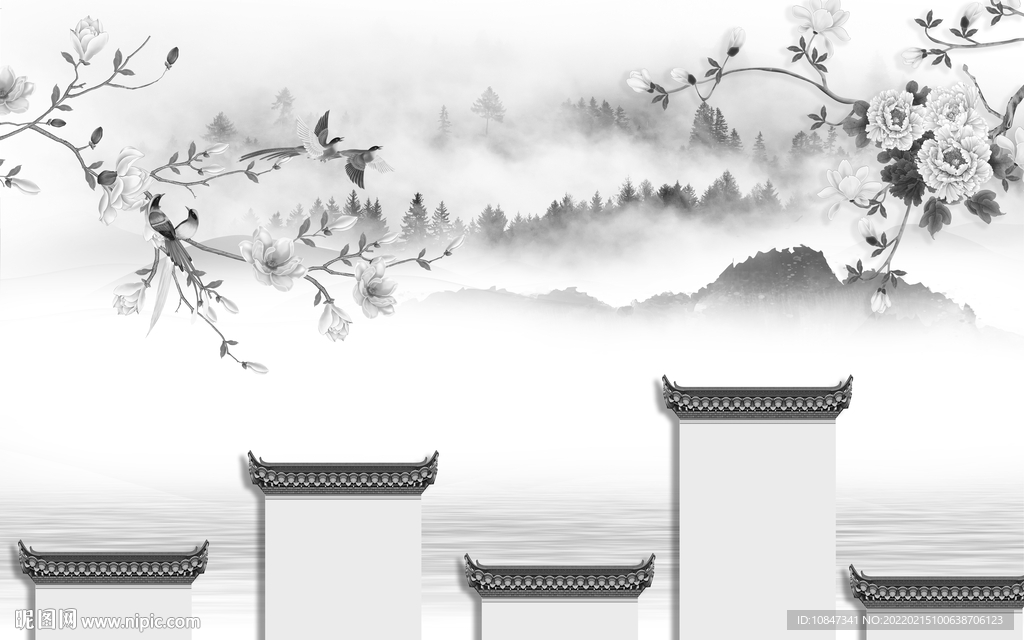 徽派灰色新款山水 TIF分层