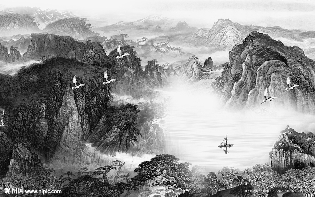 国画 灰色极简山水 TIF分层