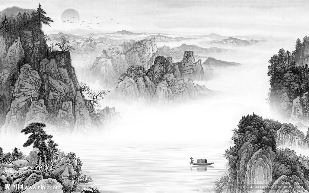 意境最新灰色山水 TIF分层