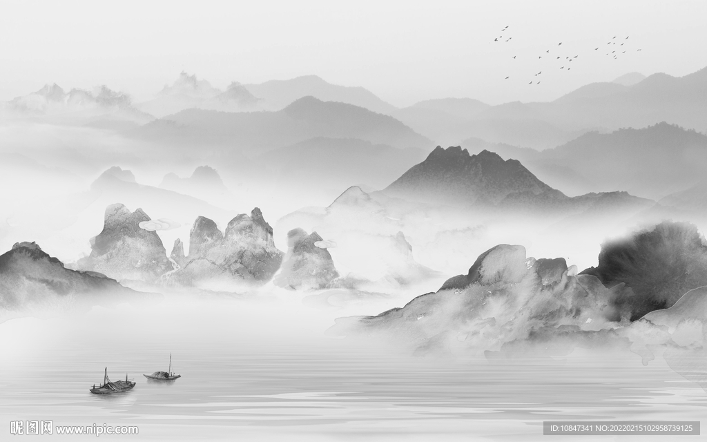 简约最新灰色山水 TIF分层