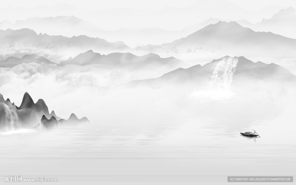 简约灰色山水墙画 TIF分层