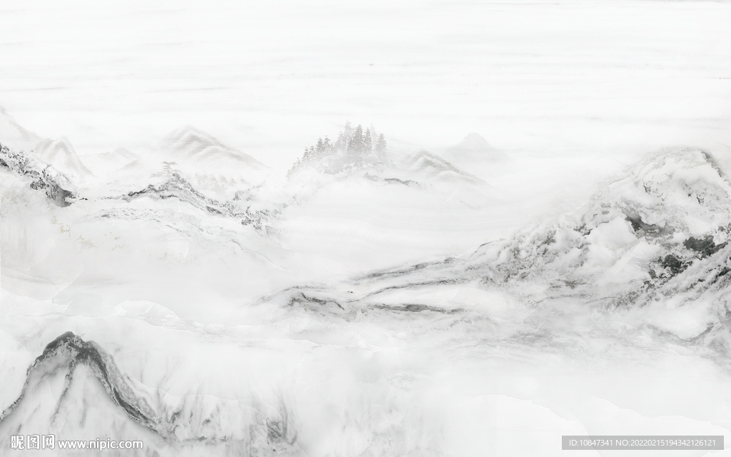 大气 灰色山水墙画 TIF分层