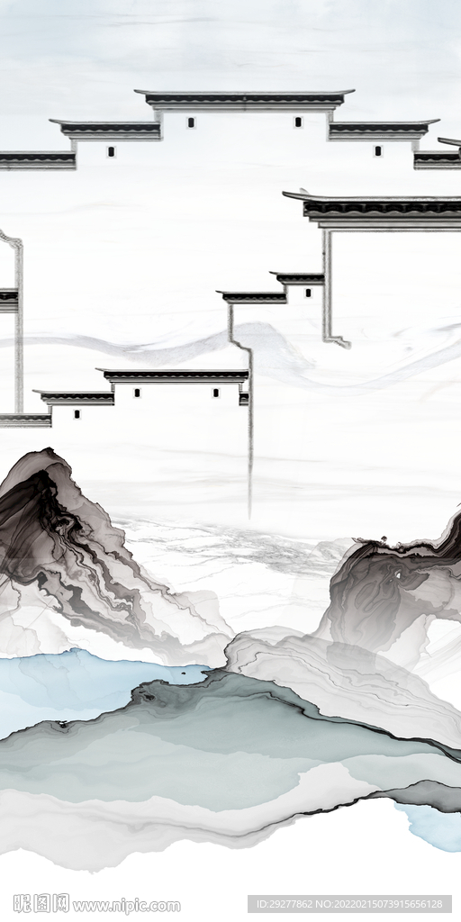 徽派山水中式玄关 TIF分层