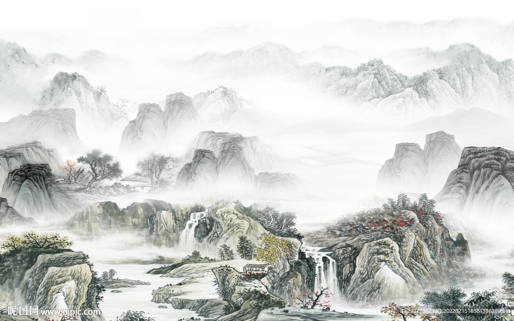 客厅山水中式背景 tif分层