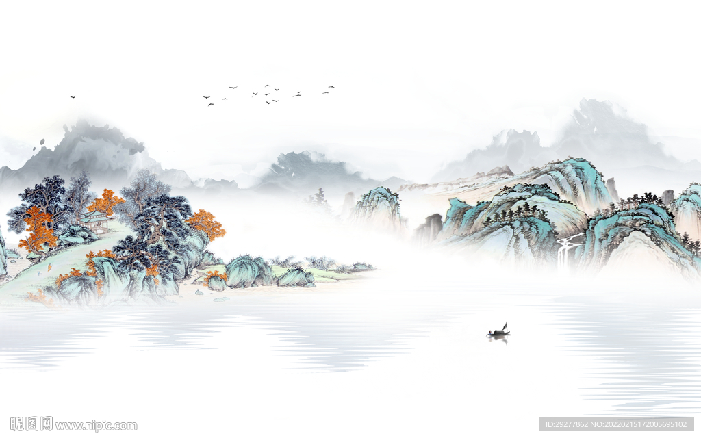 最新 山水中式背景 tif分层