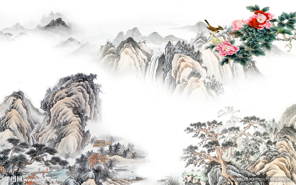 国画 客厅别墅山水 TIF分层