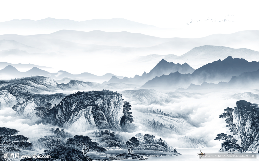 高档 客厅别墅山水 TIF分层