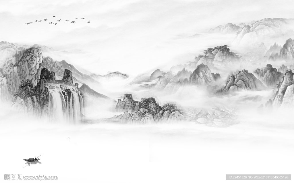 新款客厅灰色山水 TIF分层