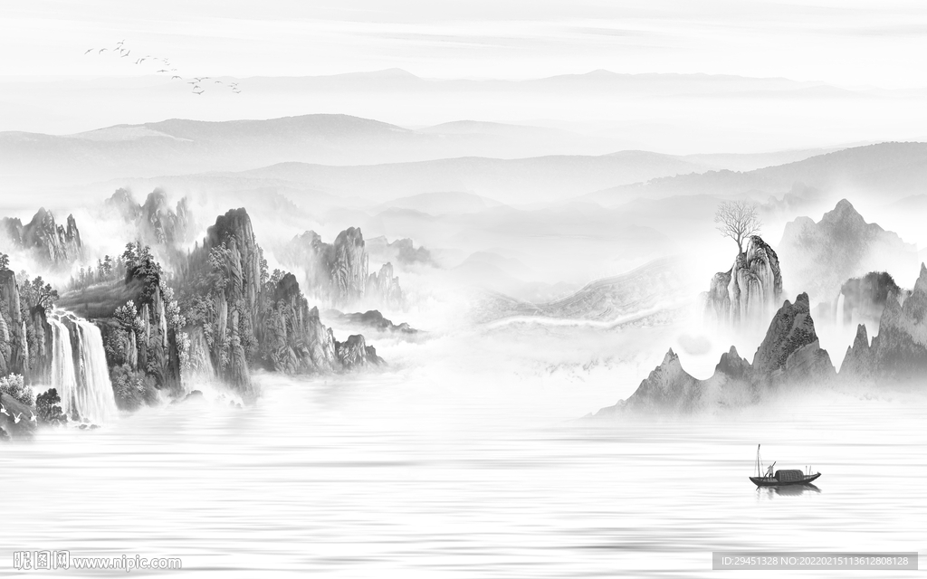 意境客厅灰色山水 TIF分层