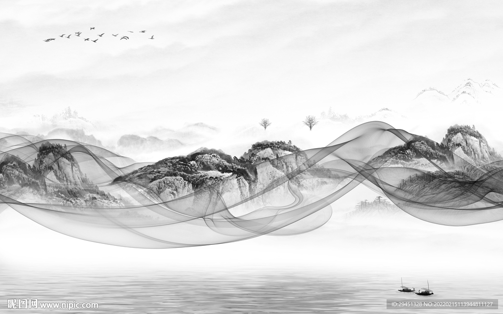 别墅客厅灰色山水 TIF分层