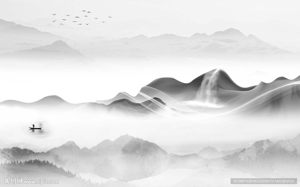 最新客厅灰色山水 TIF分层