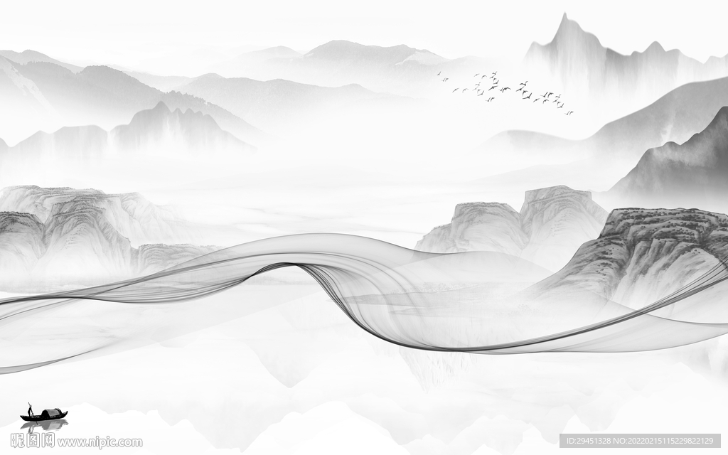 线条客厅灰色山水 TIF分层