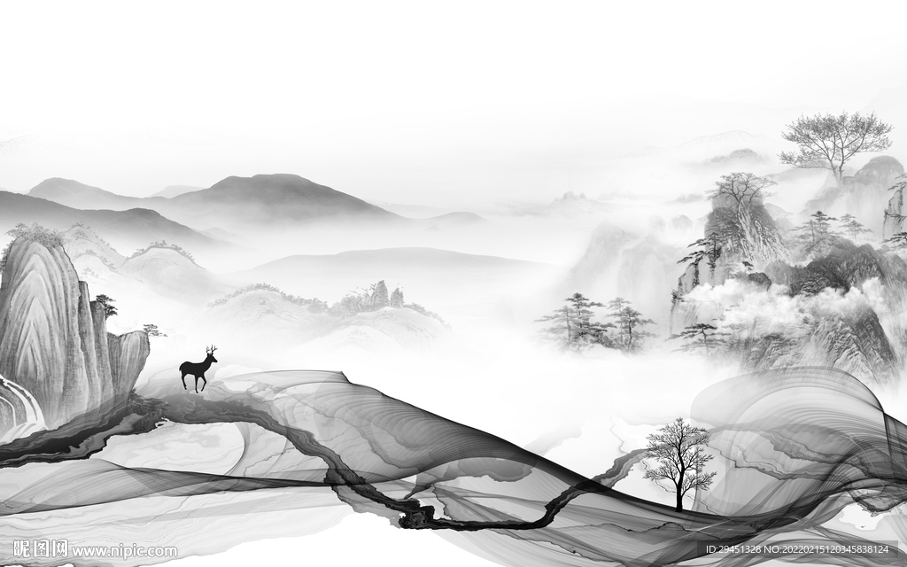 新款灰色简约山水 tif分层