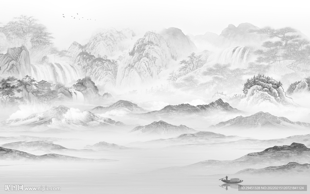 最新灰色简约山水 tif分层