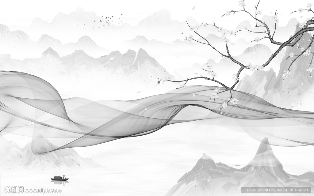 别墅 灰色客厅山水 tif分层