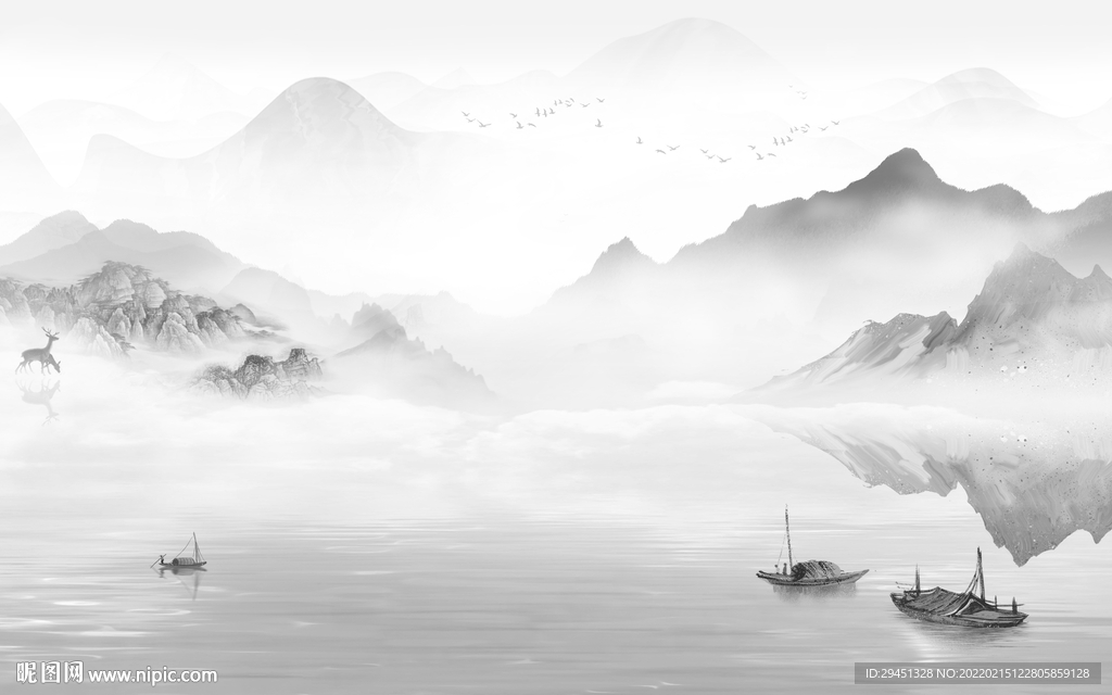 大气 灰色客厅山水 tif分层