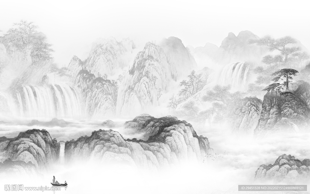 高档 灰色客厅山水 tif分层