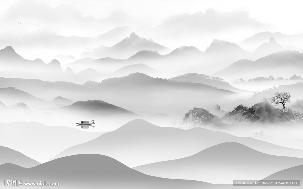 人气灰色背景山水 tif分层