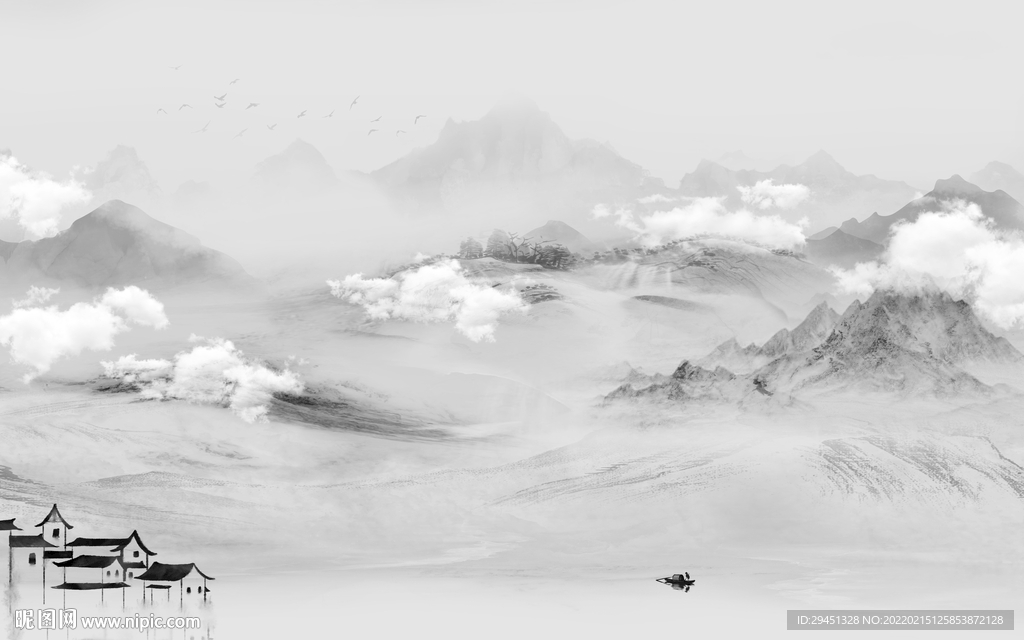 简约灰色背景山水 tif分层