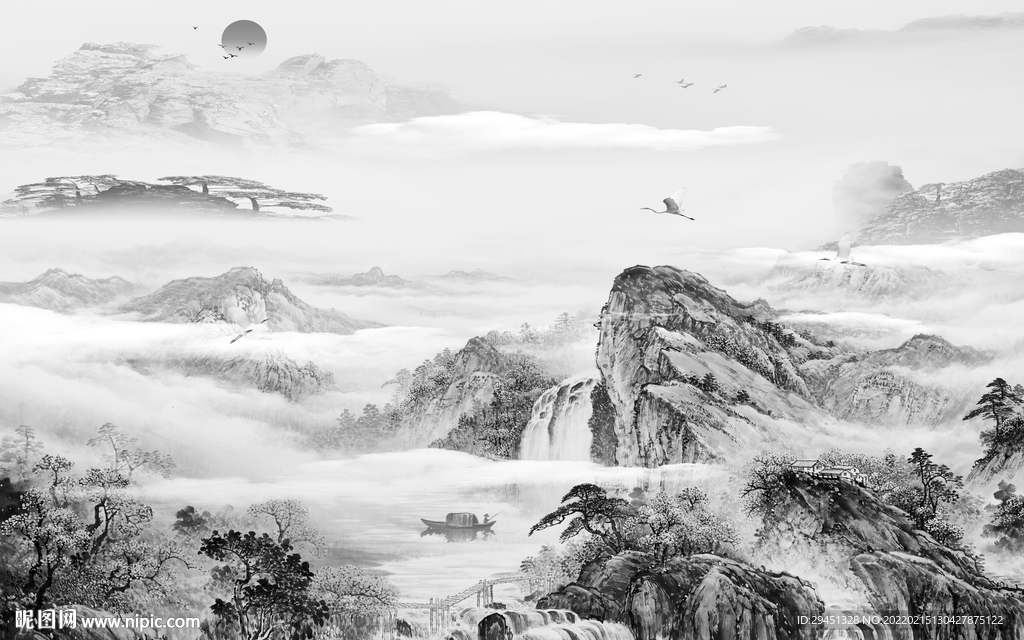 大气 灰色背景山水 tif分层