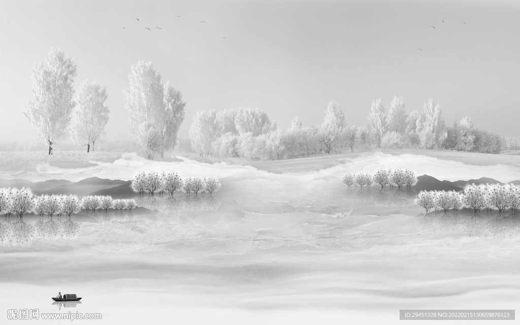 高档 灰色背景山水 tif分层