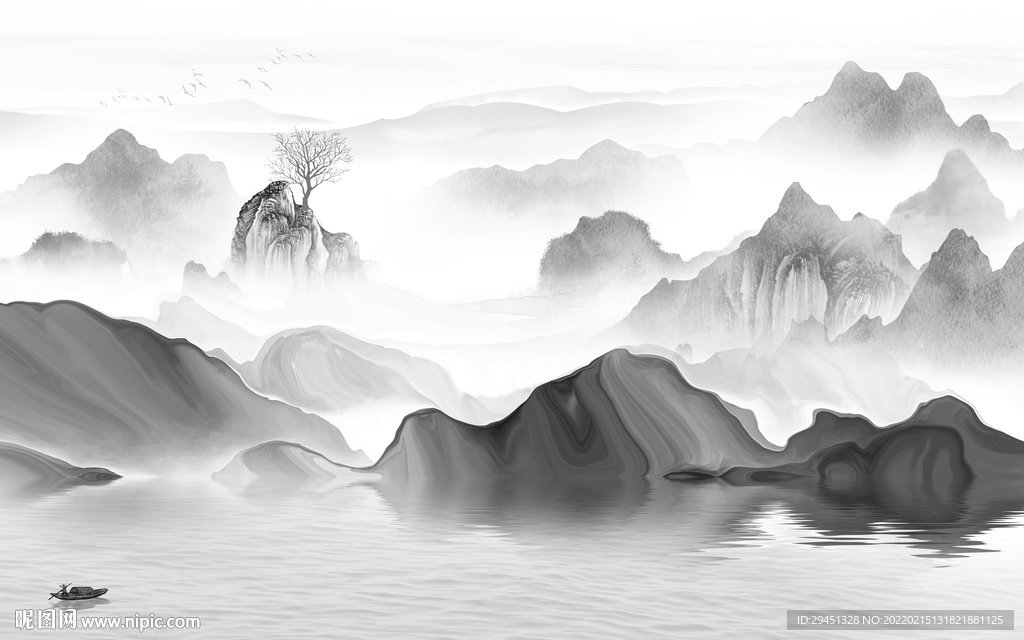 高清灰色背景山水 tif分层