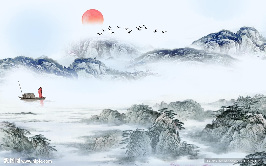 新中式别墅客厅山水 tif分层