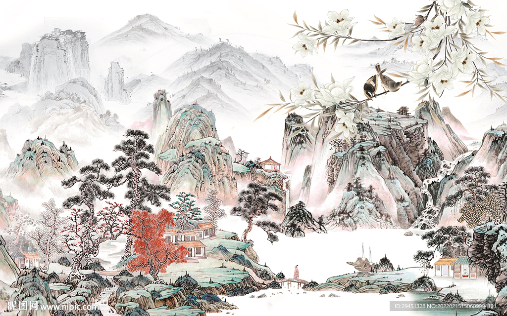 中式 别墅客厅山水 tif分层