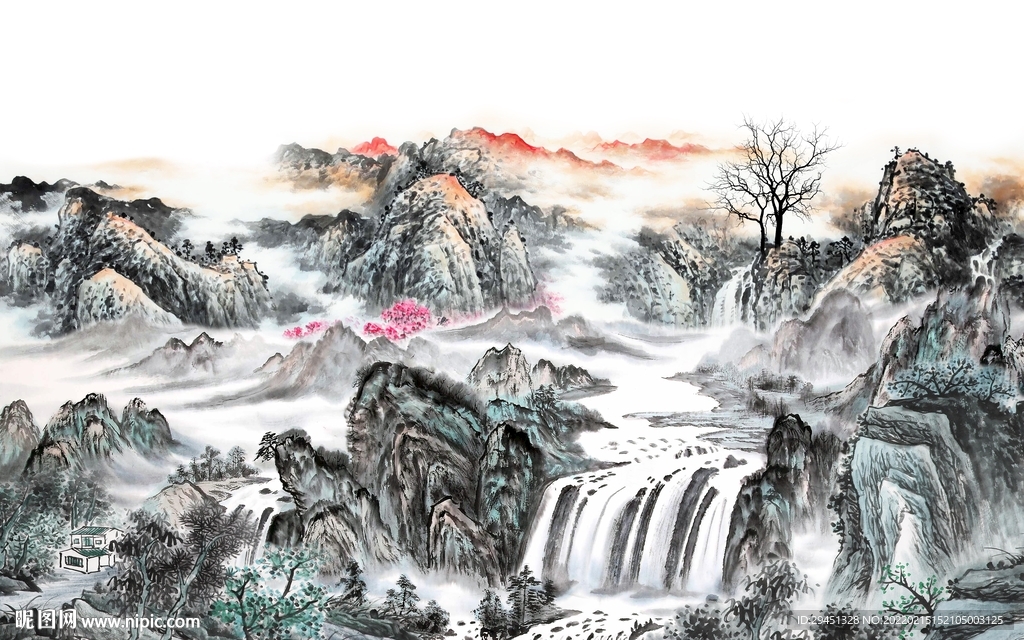 国画别墅客厅山水 tif分层