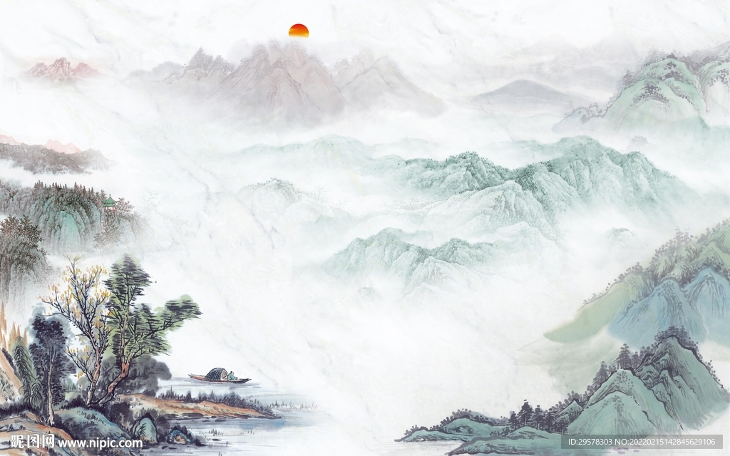 国画客厅山水墙画 TIF分层