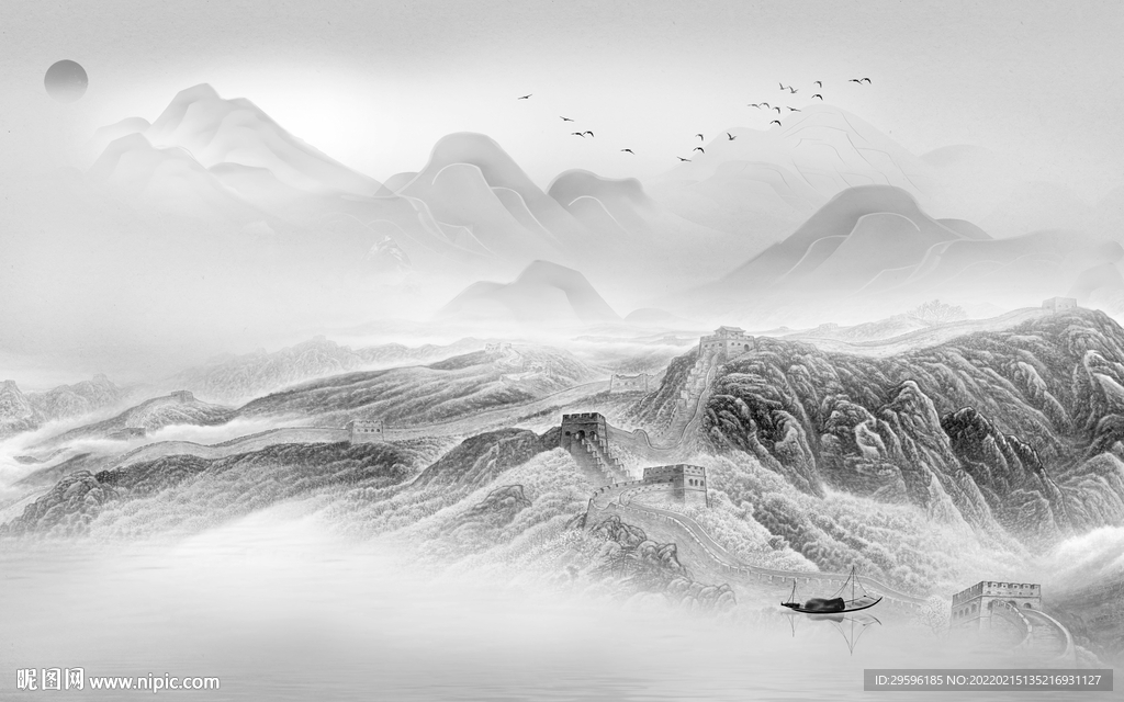 灰色意境别墅山水 TIF分层