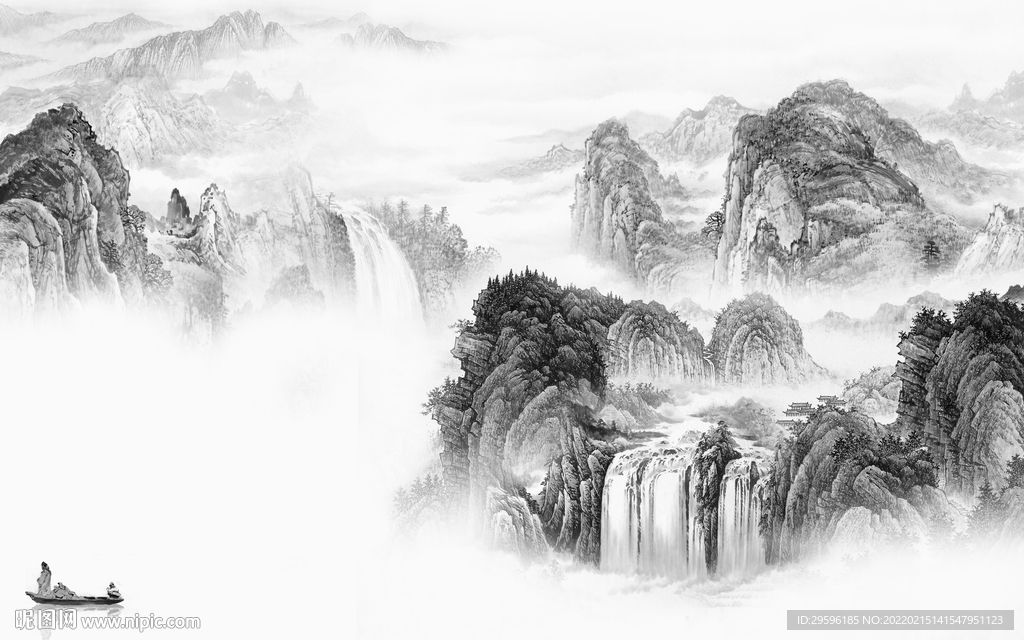 现代 灰色客厅山水 TIF分层