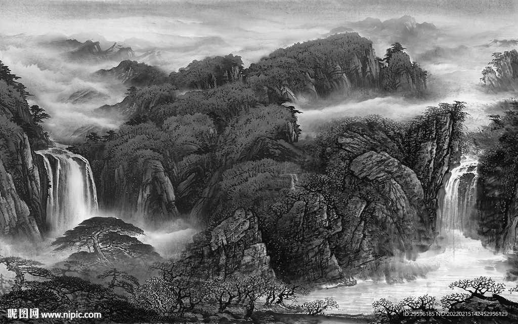 中国风意境别墅山水 TIF分层