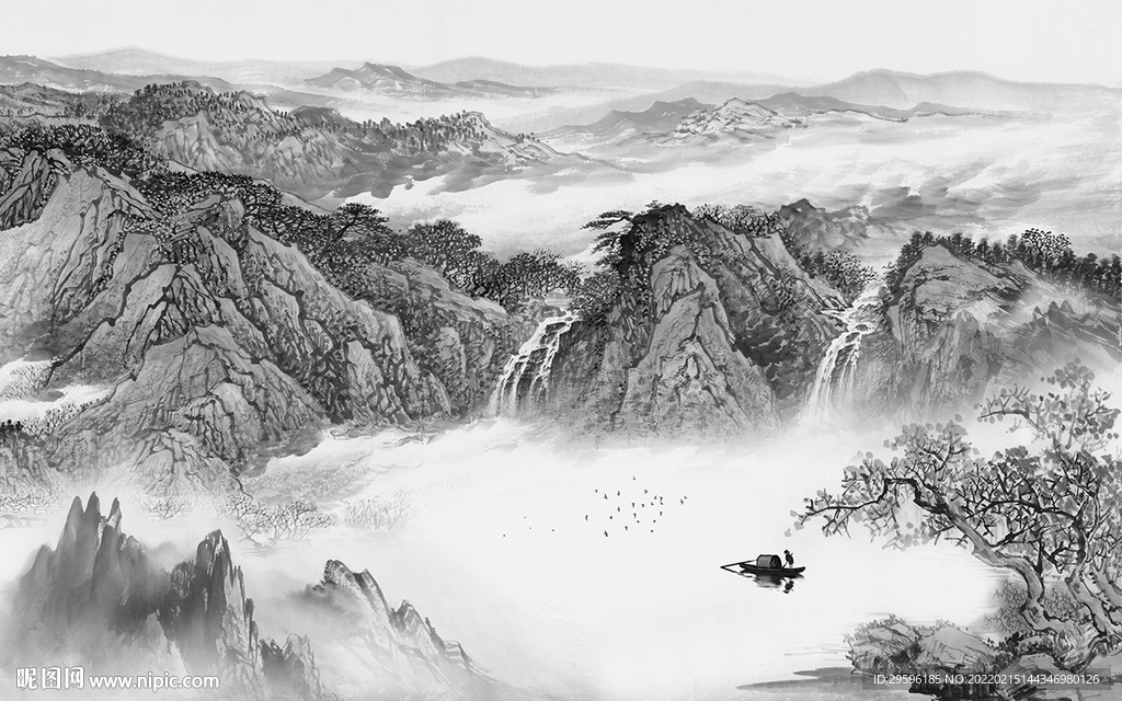 高清 灰色山水客厅 TIF分层