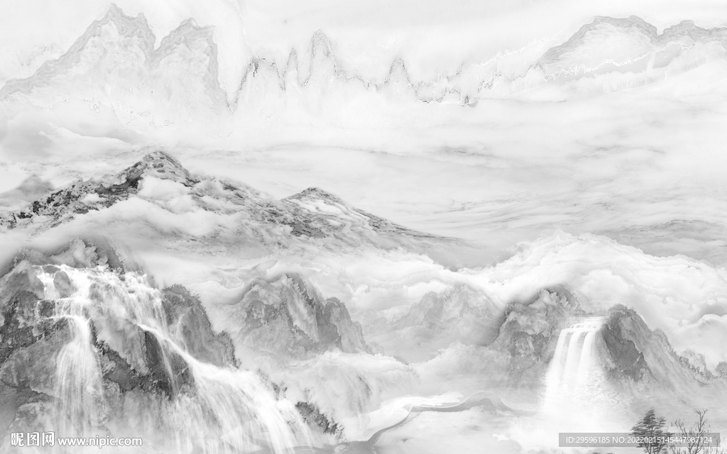 石纹别墅墙画山水 TIF分层