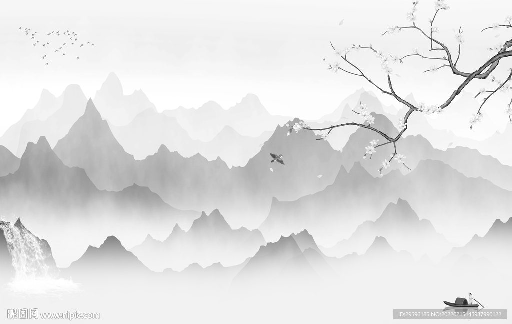 人气别墅墙画山水 TIF分层